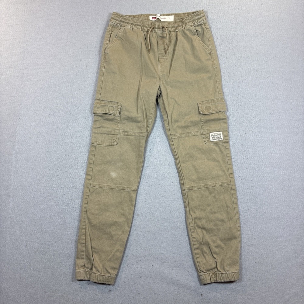 Levi's Boys Youth Cargo Jogger Pants Size Large Khaki Beige Pull On Stretch